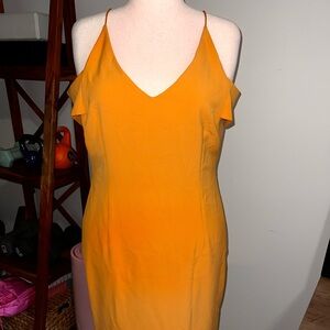 ANTONIO MELANI Vibrant Marigold Spaghetti Strap Cold Shoulder Dress